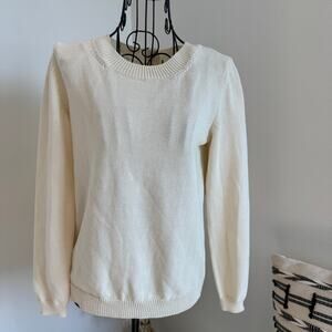 Massimo Dutti Cream Knit Cotton Pullover Sweater Back Gold Buttons Small -Luxury